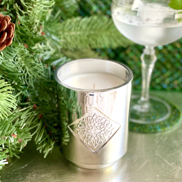 Load image into Gallery viewer, Grace silver OPAL ROAD scented candle in the 10 ounce size.