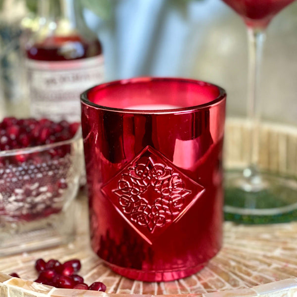 Load image into Gallery viewer, HOPE red metallic OPAL ROAD scented holiday candle.