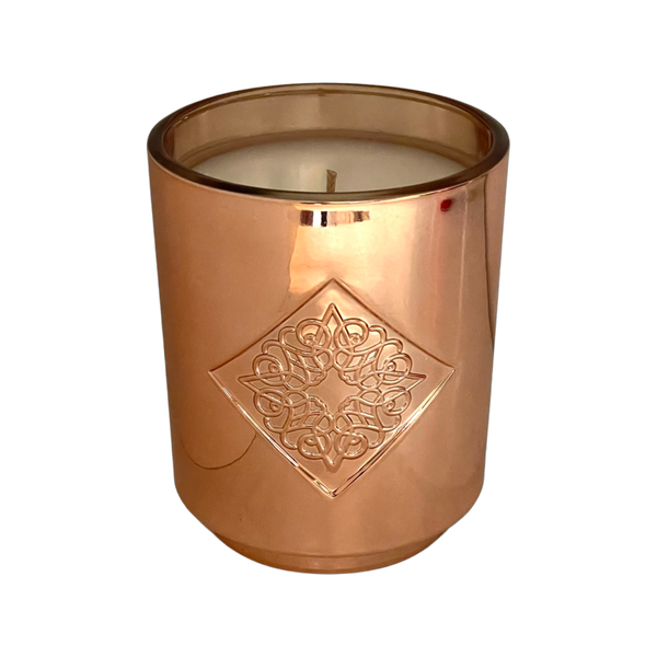 Load image into Gallery viewer, ENCHANTED rose gold metallic OPAL ROAD scented candle.