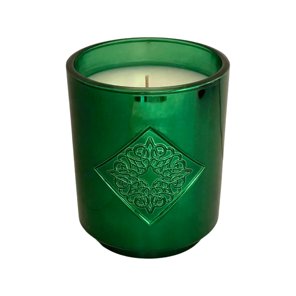 Load image into Gallery viewer, WONDER green metallic OPAL ROAD scented holiday candle.