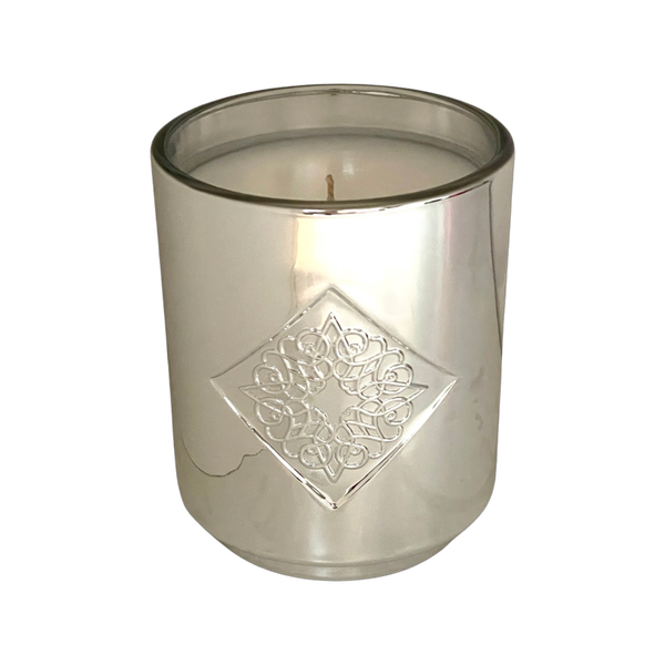 Load image into Gallery viewer, Grace silver OPAL ROAD scented candle with white background