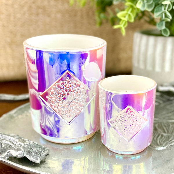 Load image into Gallery viewer, SUPERNOVA white iridescent OPAL ROAD scented candle in 10 ounce and 2.5 ounce sizes