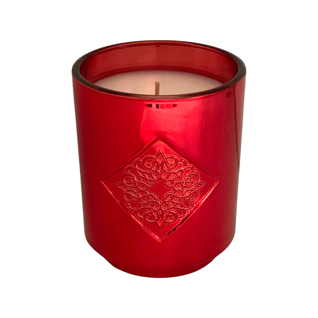 HOPE red metallic OPAL ROAD scented holiday candle.