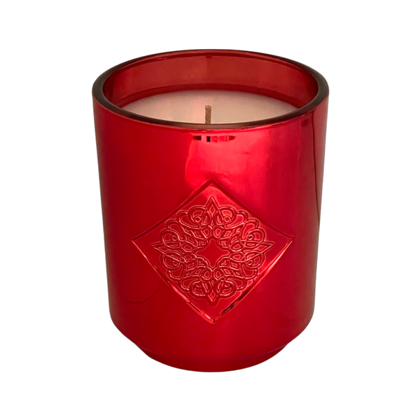 Load image into Gallery viewer, HOPE red metallic OPAL ROAD scented holiday candle.
